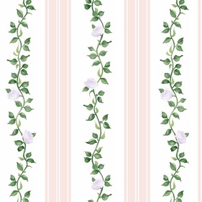 Dolly Floral Stripe - powder pink, lavender rose