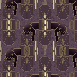 1920s Art Deco Panther Wallpaper Deep Plum