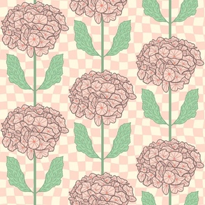 Boisterous-hydrangea-bloom-soft-kitschy-vintage-1950s-blush-distorted-soft-pink-checkerboards-XL-jumbo