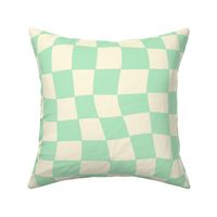 Sweet-cute-kitschy-beige-white-soft-pastel-mint-green-curvilinear-distorted-checkerboards-XL-jumbo