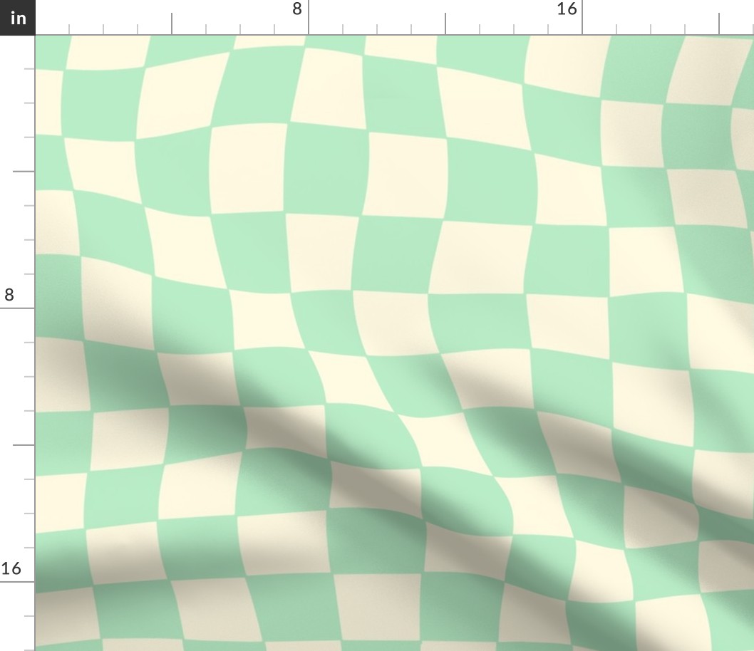 Sweet-cute-kitschy-beige-white-soft-pastel-mint-green-curvilinear-distorted-checkerboards-XL-jumbo