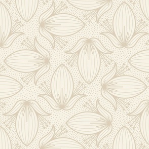 Cream Magnolia Abstract Floral – Neutral Ivory Botanical Art Deco Illustration Statement Wallpaper