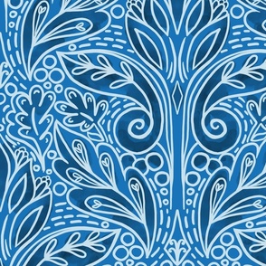 New Growth blue and white wallpaper scale