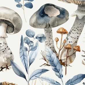 Dusty Blue Foliage and Mushrooms 