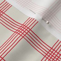 (S) Hand-drawn Plaid - Thin Line Cottage Core Windowpane Check - red on cream