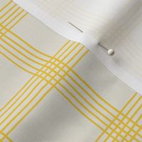 (S) Hand-drawn Plaid - Thin Line Cottage Core Windowpane Check - yellow on cream
