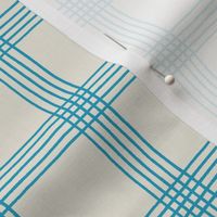 (S) Hand-drawn Plaid - Thin Line Cottage Core Windowpane Check - blue on cream