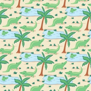 crocodile park smiling cute crocodiles swimming playing palm tree pond wild grass landscape gender neutral child bedding