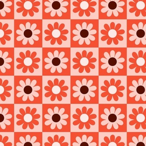 Checkered board with flowers - Orange monochrome