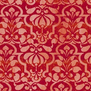 Elegant Floral Damask Red & Orange