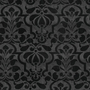 Elegant Floral Damask Charcoal Black & Grey
