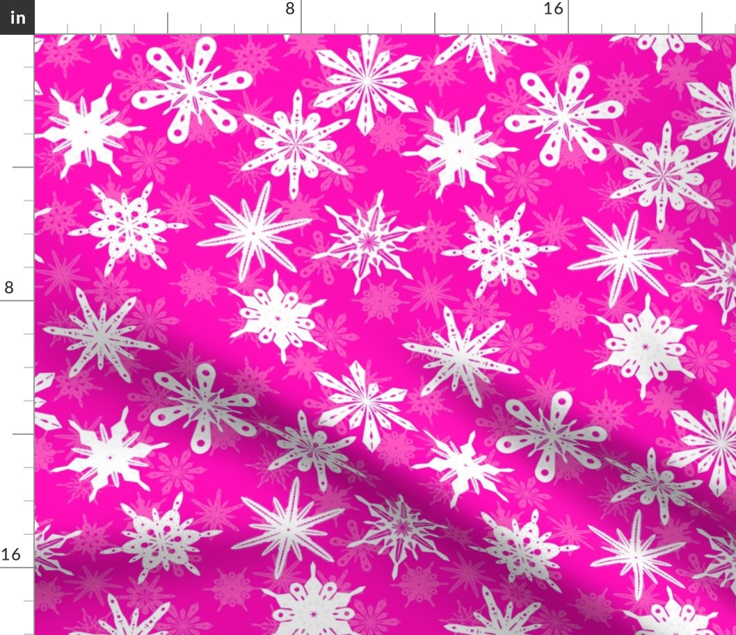 Snowflakes White on Hot Pink