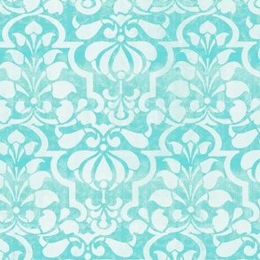 Elegant Floral Damask Sky Blue & Aqua