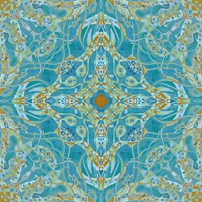 blue and gold Arabic oriental kaleidoscope 2  large