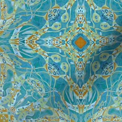 blue and gold Arabic oriental kaleidoscope 2  medium 