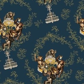 Monkey Around Bar Wallpaper Print in Dark Teal