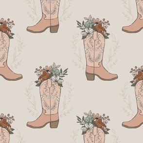 Country Western Cowgirl Boot Floral Beige 12 inch