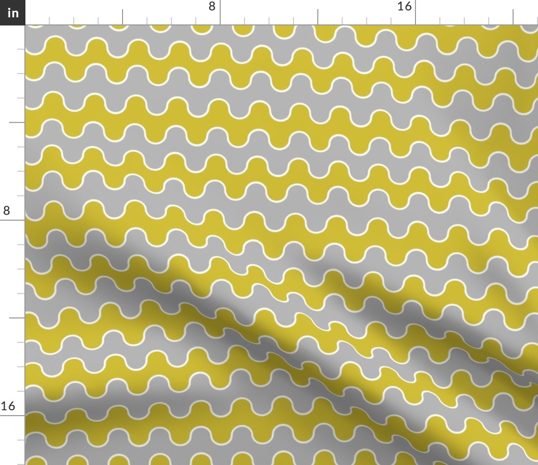 Medium Drippy Modern Waves, Yellow and Grey