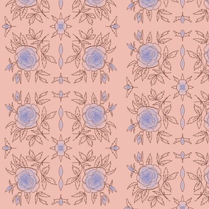 peach with blue roses repeat