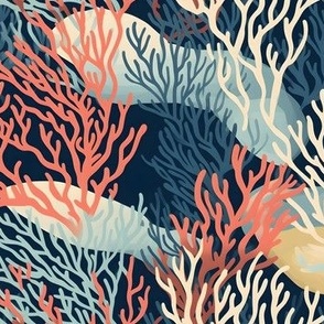 Coral Beach Under Water Nautical Theme,  Coral Ocean Beach Coral Pattern, Nautical Beach Pattern Fabric