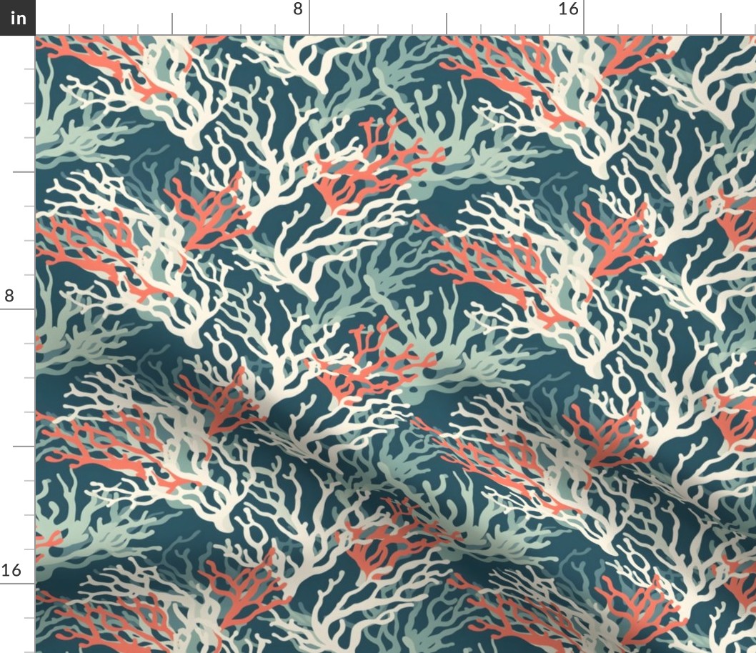 Coral Beach Under WaterTheme,  Coral Ocean Beach Coral Pattern, Nautical Beach Pattern Fabric Summer Fabric