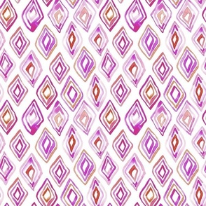 (S)Whimsical geometric diamond shaped pattern in purple and orange  from Anines Atelier. Loose watercolor style