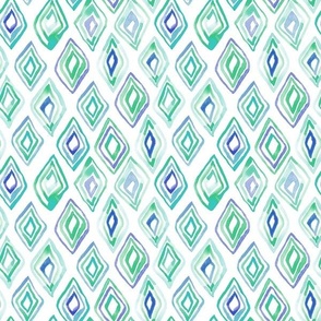 (S)Whimsical geometric diamond shaped pattern in teal and blue from Anines Atelier. Loose watercolor style