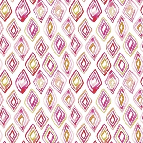 (S)Whimsical geometric diamond shaped pattern in pink and orange  from Anines Atelier. Loose watercolor style
