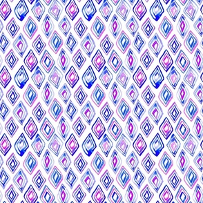 (S)Whimsical geometric diamond shaped pattern in blue and purple from Anines Atelier. Loose watercolor style
