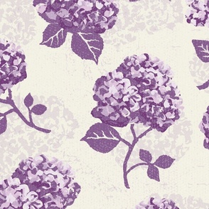 Hydrangeas - Purple on Cream - Large