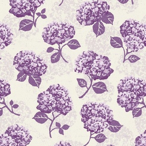 Hydrangeas - Purple on Cream - Medium