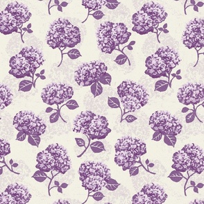 Hydrangeas - Purple on Cream - Small