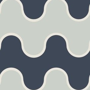 Large Drippy Modern Waves, Navy and Green Grey