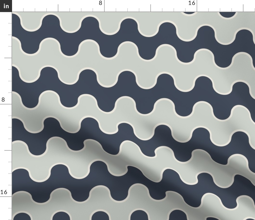 Large Drippy Modern Waves, Navy and Green Grey