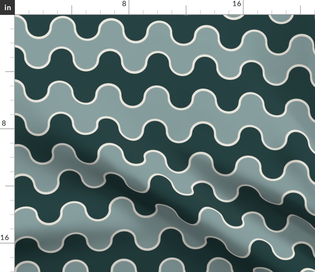 Large Drippy Modern Waves, Teal and Sage