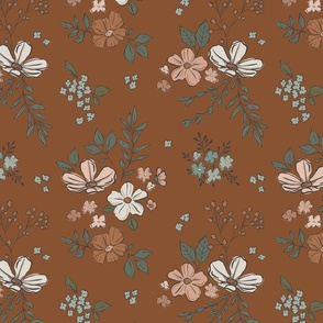 Cowgirl Chic Simple Boho Floral on Burnt Orange 12 inch