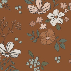 Cowgirl Chic Simple Boho Floral on Burnt Orange 24 inch
