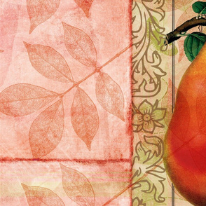 Peach Pear and Leaves Vintage