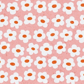 White Daisy : Bold Summer Daisies, Pink Spring Flower Pattern  