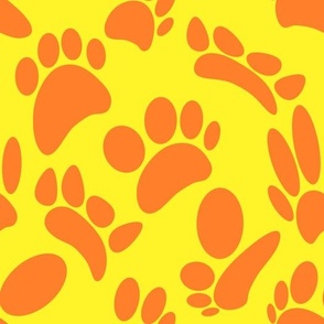 Abstract  Dog Paw Print Pattern in Orange and Yellow