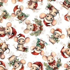 Cute Christmas Mice with santa hat merry mice with white background holiday mice 