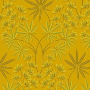 GLAMOUR Floral Botanical Luxe Maximalist Damask in Green Brown Yellow on Deep Yellow - SMALL Scale - UnBlink Studio by Jackie Tahara