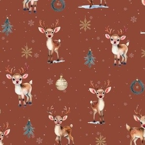 Santas baby red nose reindeer rust red Christmas gold ornament burgundy baby deer holiday woodland winter animal