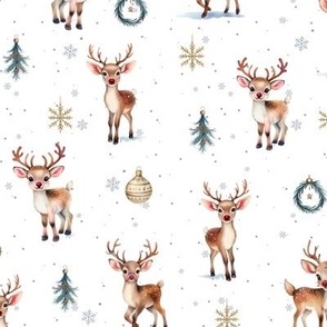 Red nose baby reindeer white Christmas snowflake winter evergreen woodland baby deer nursery holiday christmas ornament 