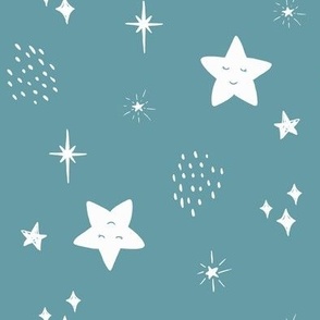 Little star celestial kids baby pattern in Teal