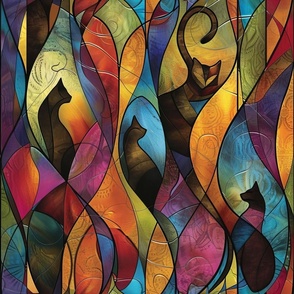 Stained Glass Watercolor Colorful Cats