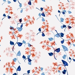 brown blue floral pattern on light gray retro background