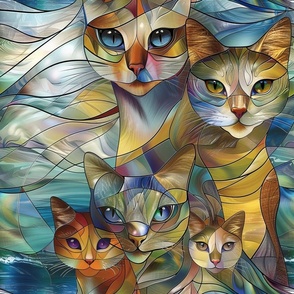 Stained Glass Watercolor Artistic Cats