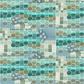 messy hexy tile work - cool hues