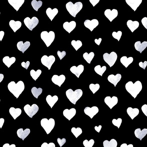 Watercolor Hearts in White and Black